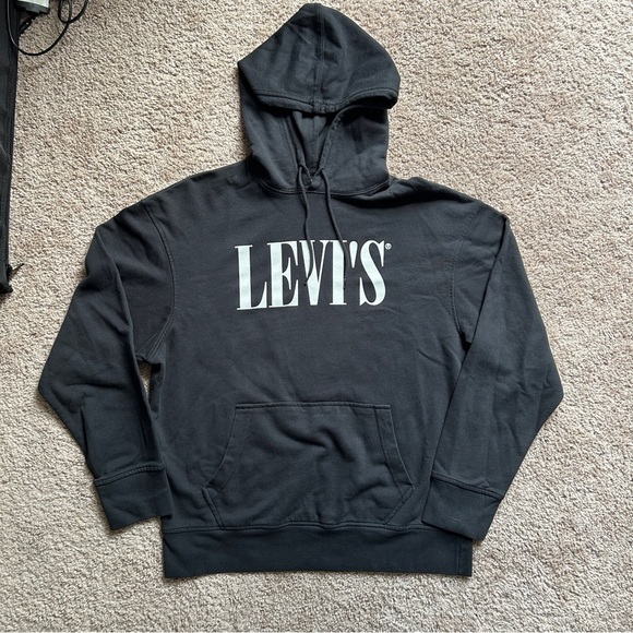 Levi's Relaxed Classic Graphic Black Pullover Hoodie Sweatshirt Size Large - Picture 2 of 13